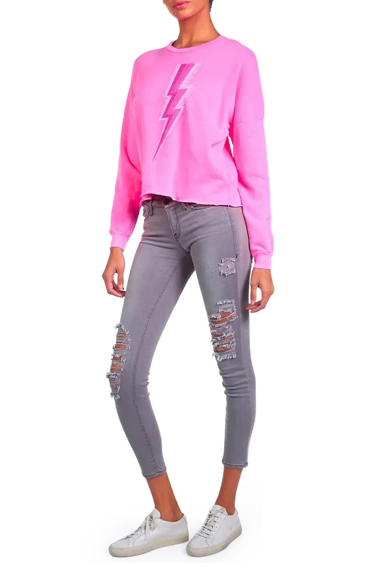 Lee X Pink Lightning Bolt Crop Pullover, Alternate, color, Neon Pink