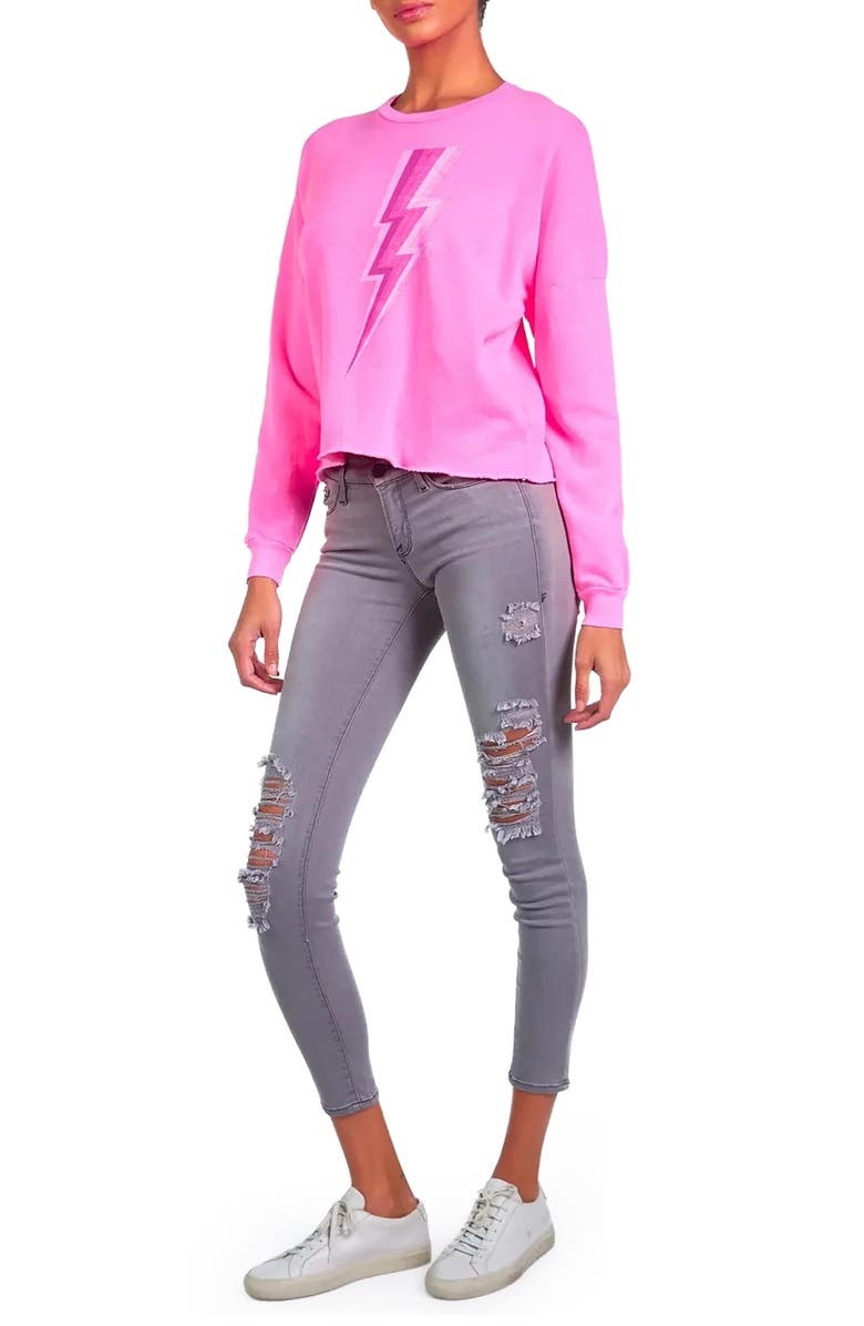 Lauren Moshi Lee X Pink Lightning Bolt Crop Pullover, Alternate, color, Neon Pink