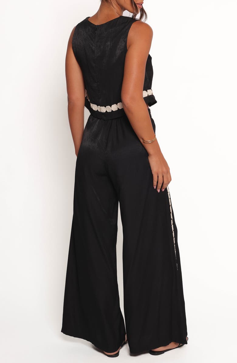 Petal & Pup Margarete Embroidered Detail Crop Top & Wide Leg Pants Set, Alternate, color, Black Cream