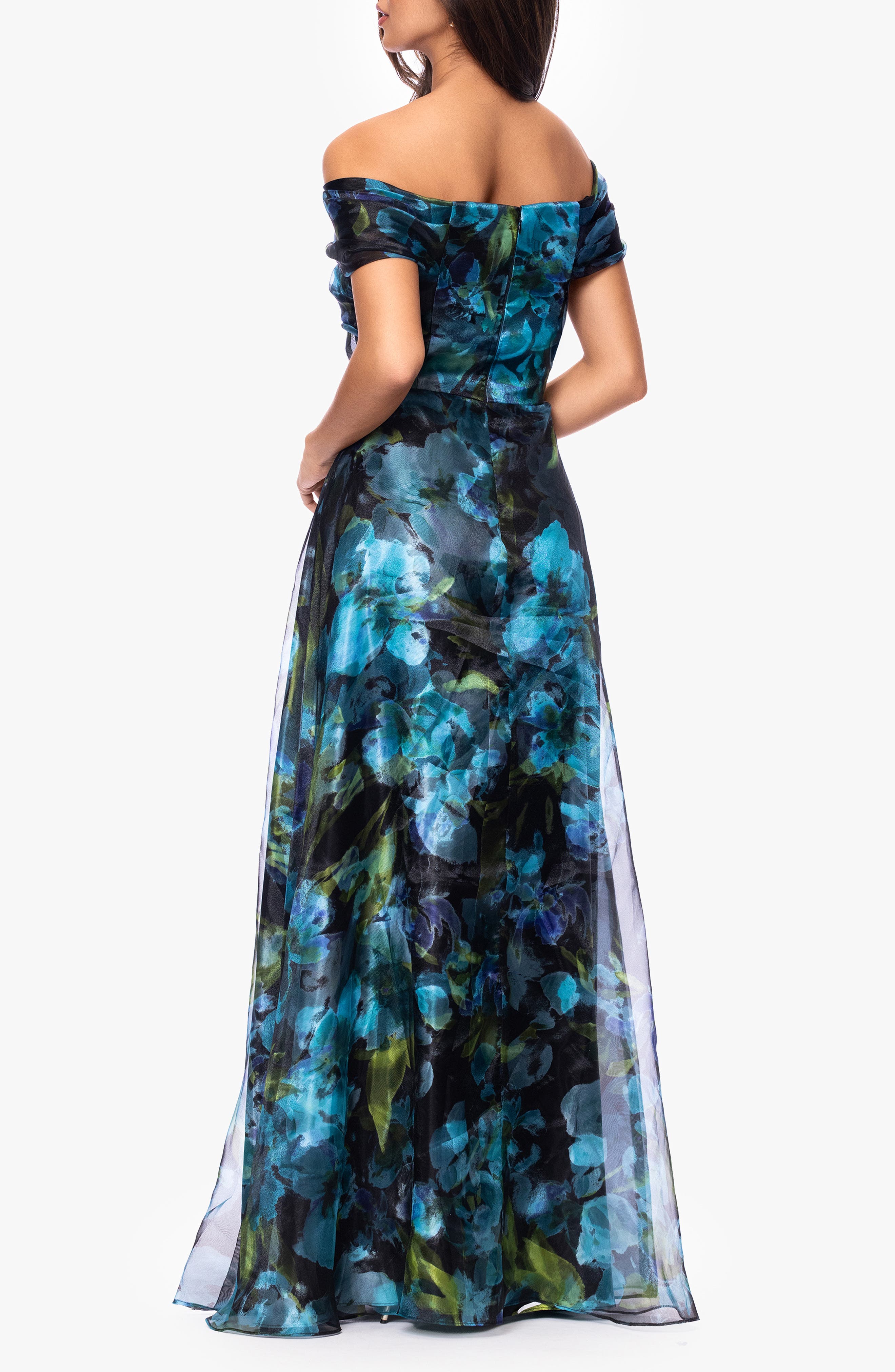 Floral Print Organza Off the Shoulder Gown - image 2