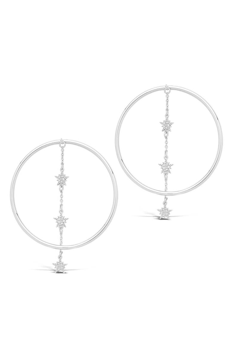 Sterling Forever Starburst Chain Drop Front Facing Hoop Earrings, Main, color,