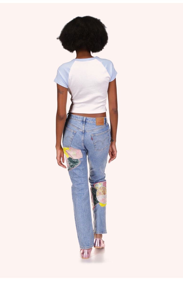 Anna Sui Micro Ribbed Raglan Baby Tee, Alternate, color, Baby Blue/White