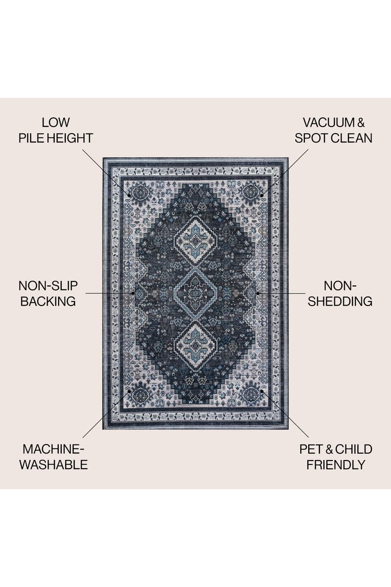 Dalyan Geometric Medallions Machine-Washable Area Rug, Alternate, color, Navy/Light Gray