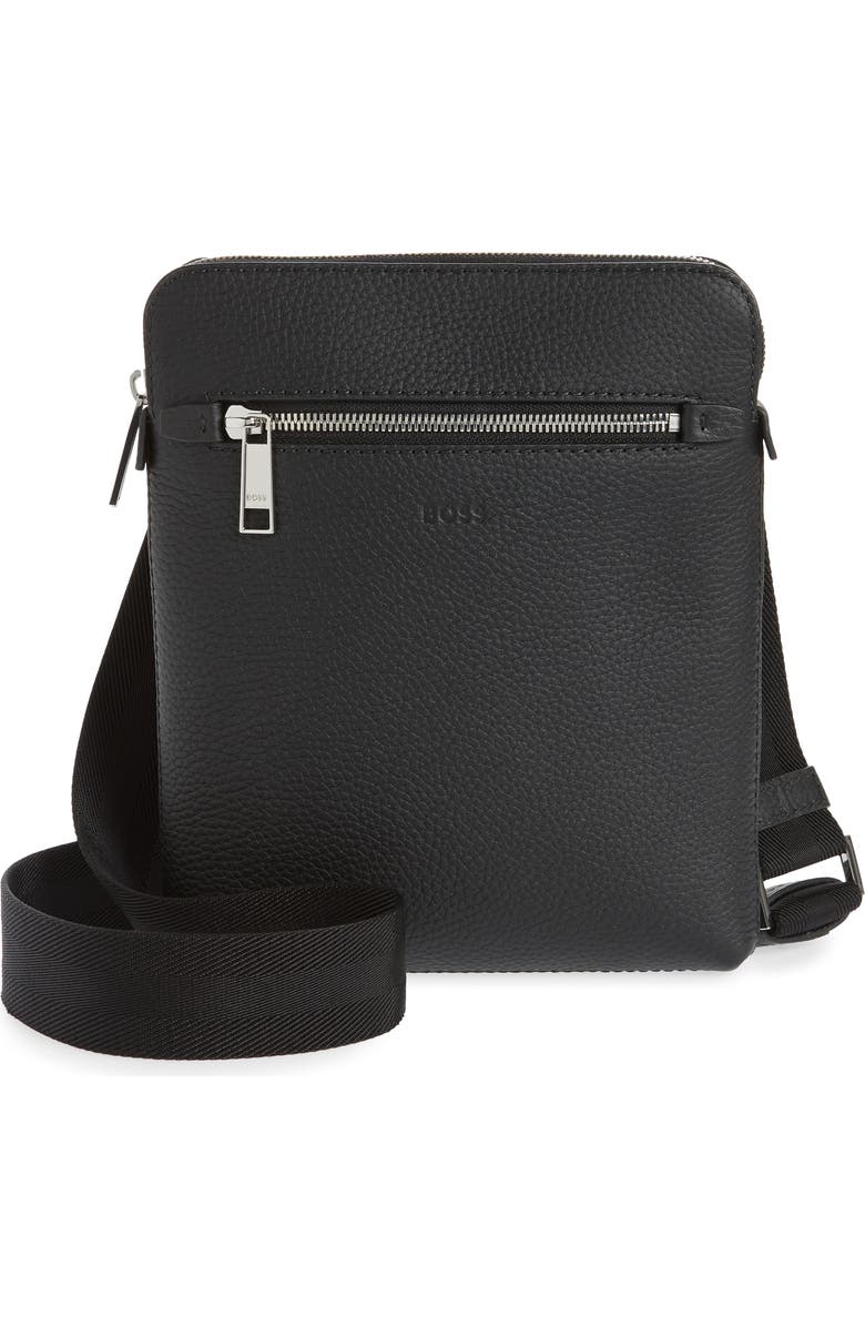 BOSS Crosstown Leather Crossbody Bag, Main, color,