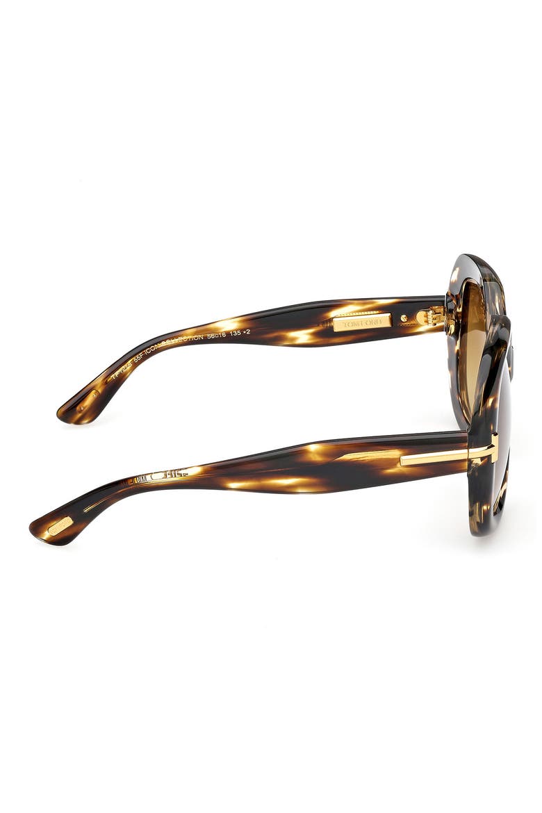 56mm Geometric Sunglasses, Alternate, color, BROWN STRIPED BEVELED/ BROWN