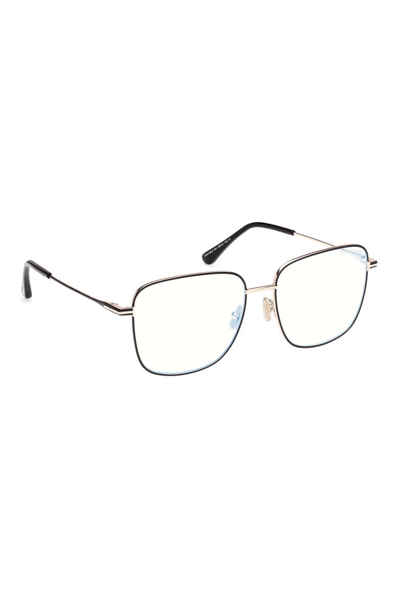 56mm Square Optical Glasses, Alternate, color, SHINY BLACK ENAMEL / ROSE GOLD