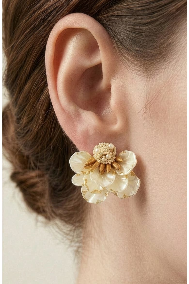 Wally Flower Faux Pearl Drop Earrings, Alternate, color, GOLD