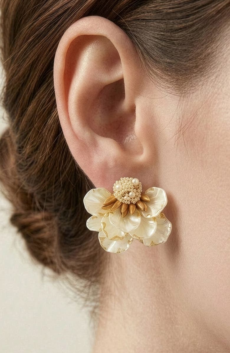 Deepa Gurnani Wally Flower Faux Pearl Drop Earrings, Alternate, color, Gold