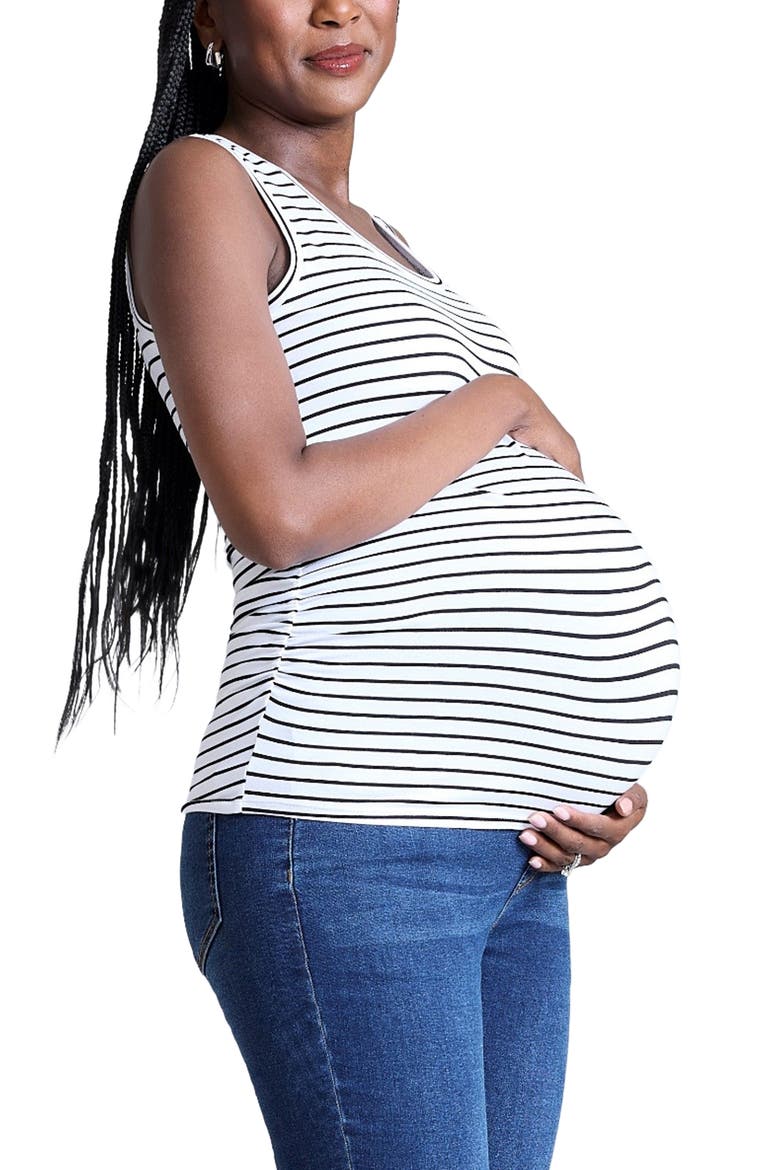 Scoop Neck Side-Ruched Maternity Tank Top, Alternate, color, Black & White Stripe