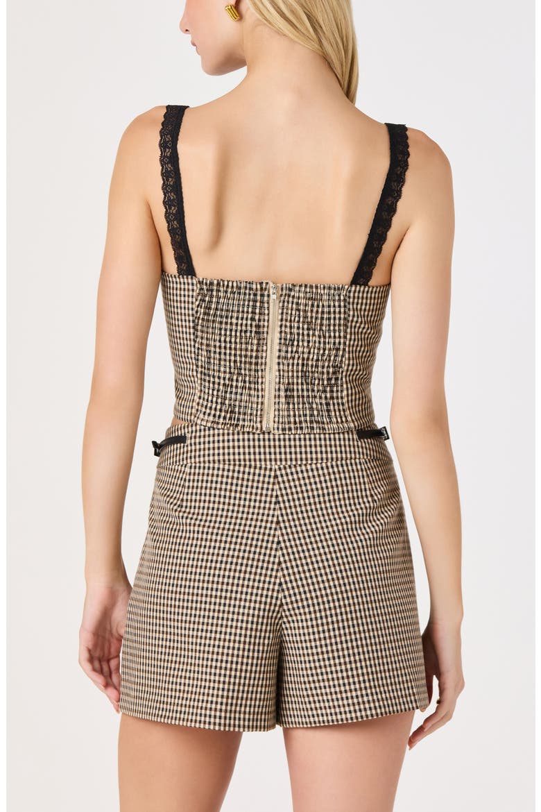 Lace Trim Corset Top, Alternate, color, BROWN BLACK GINGHAM