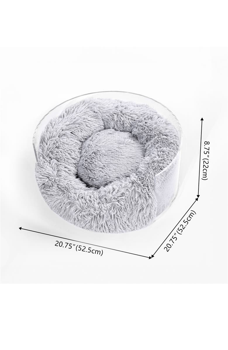 The Licker Store Bette 20.75" x 20.75" Small/Medium Modern Lucite Calming Fluffy Donut Pet Bed with Washable Cover, Alternate, color, Light Gray/Clear