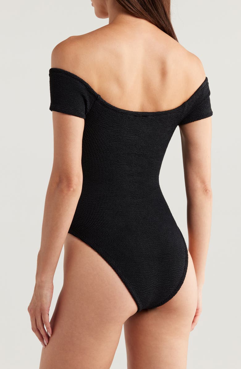Hunza G Grace Off the Shoulder Seersucker One-Piece Swimsuit, Alternate, color,