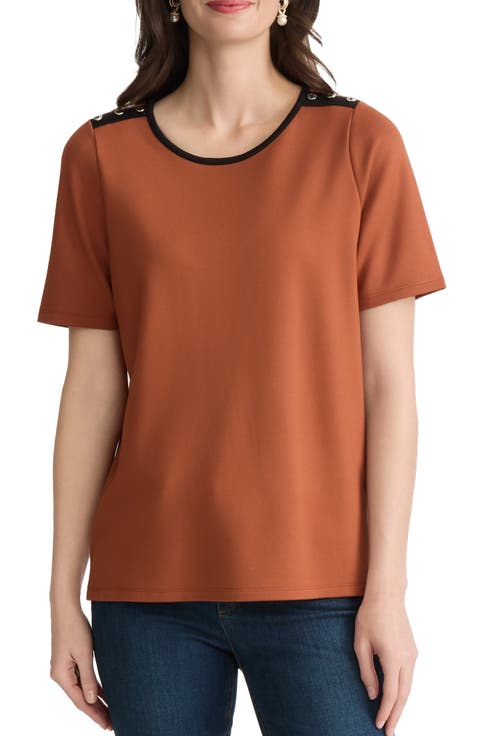 Button Placket Shoulder T-Shirt