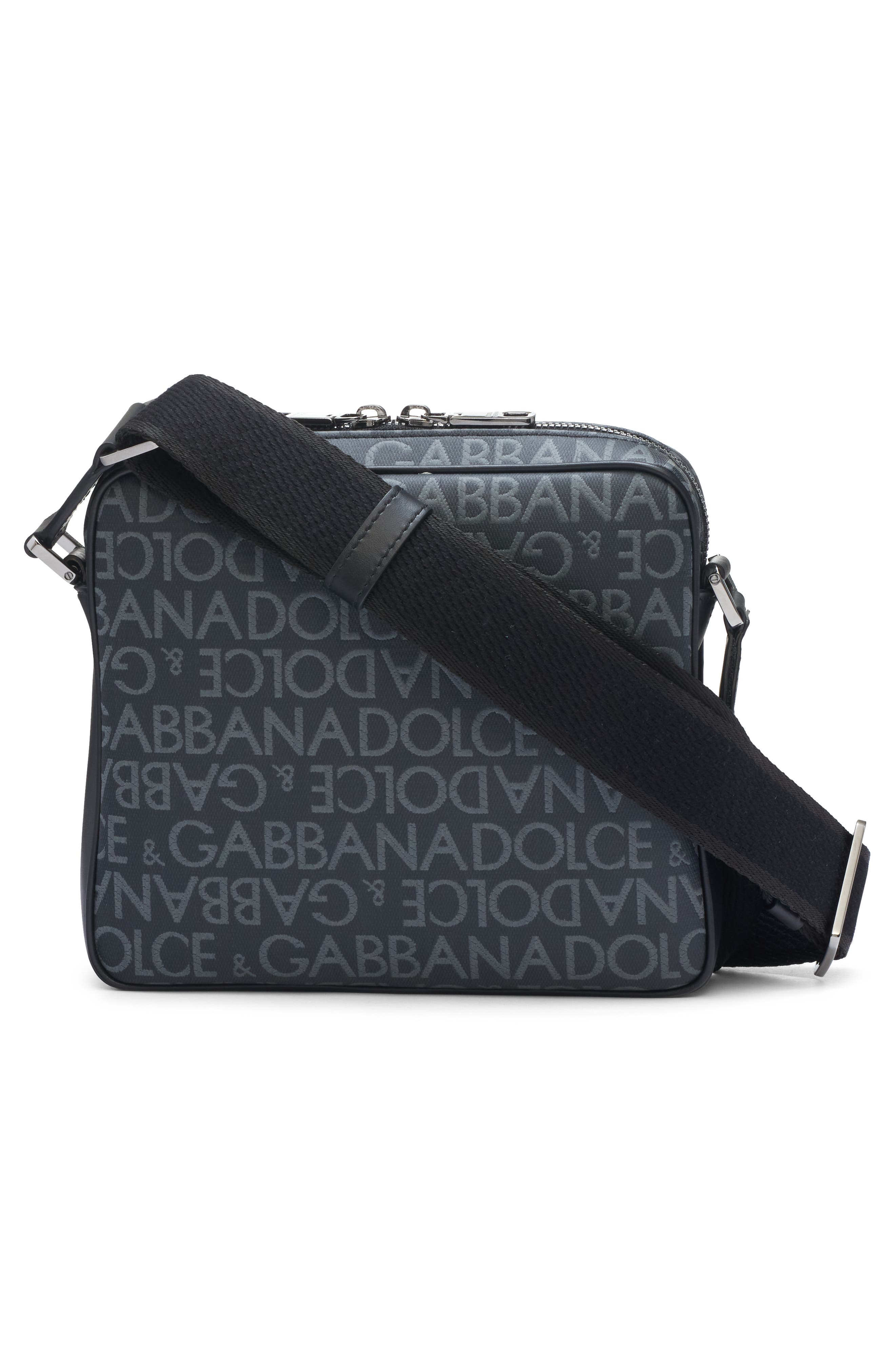 Dolce&Gabbana Logo Plaque Logo Jacquard Crossbody Bag, Alternate, color, Black/ Grey