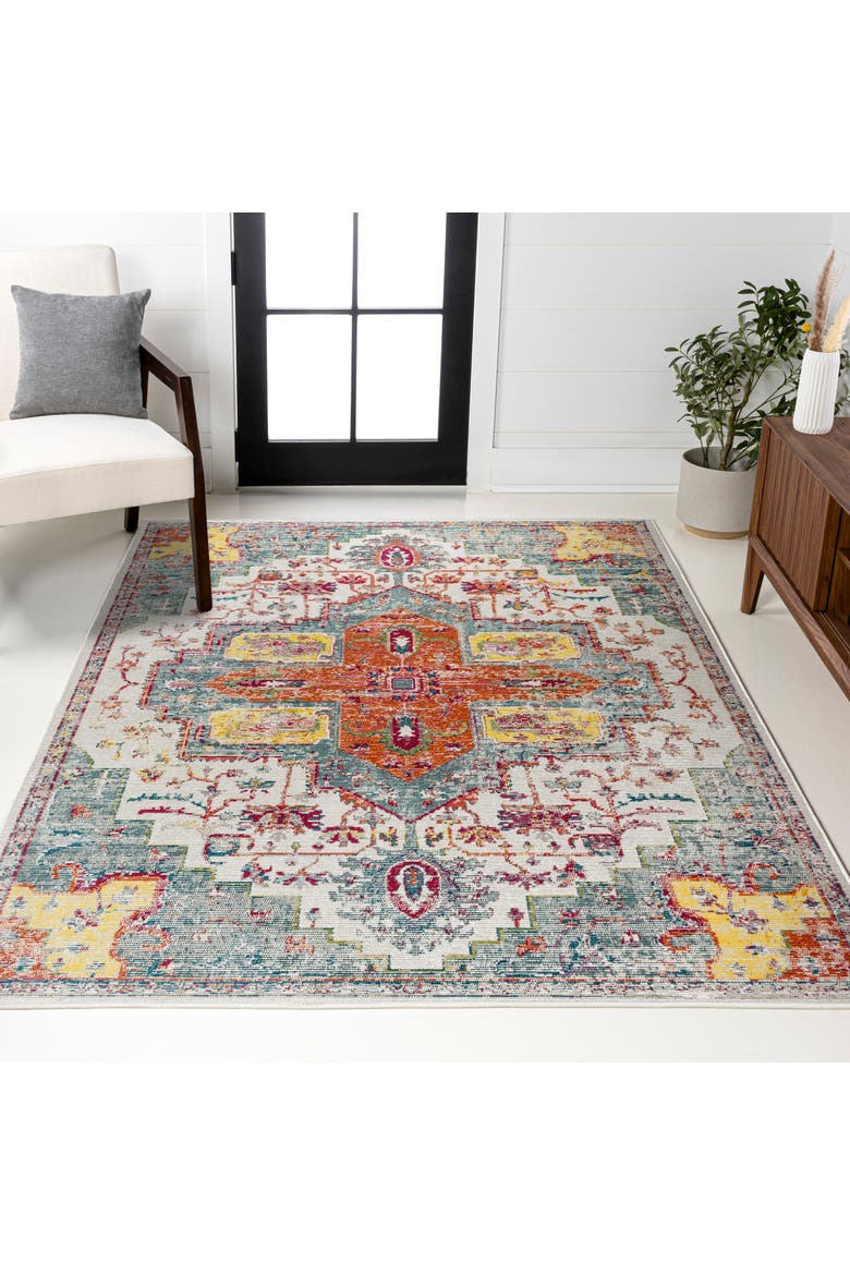 Zafra Vintage Medallion Area Rug, Alternate, color, Coral/Blue/Multi