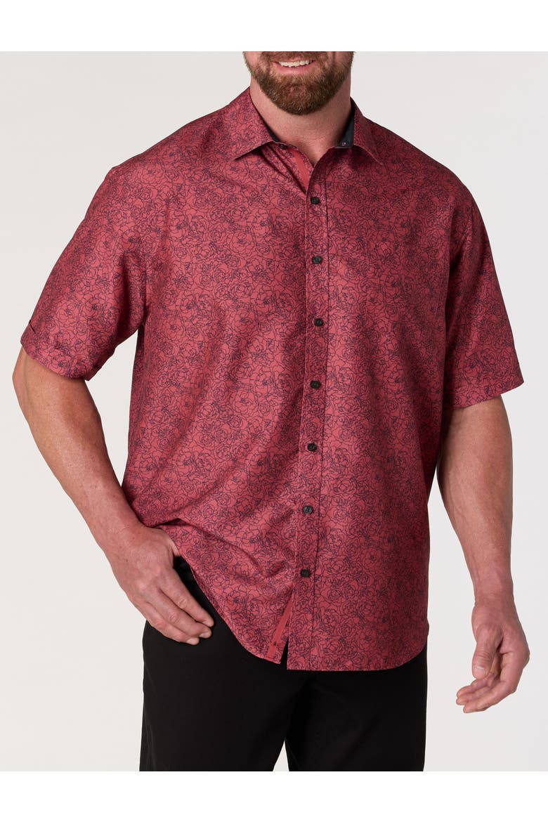 Big & Tall Microfiber Abstract Floral Sport Shirt, Main, color, EARTH RED
