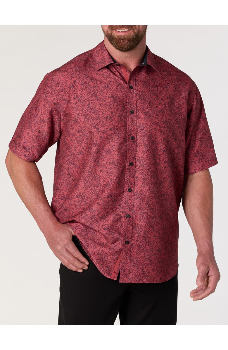 Synrgy by DXL Big & Tall Microfiber Abstract Floral Sport Shirt, Main, color, Earth Red