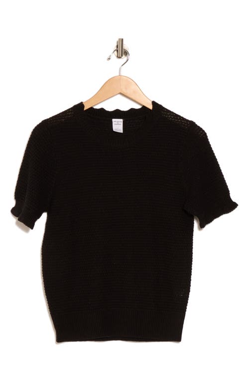 Melrose And Market Scalloped Short Sleeve Cotton Blend Sweater In Black