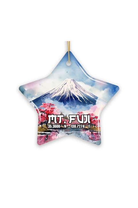 Mt Fuji Cherry Blossom Lake Star Ceramic Ornament