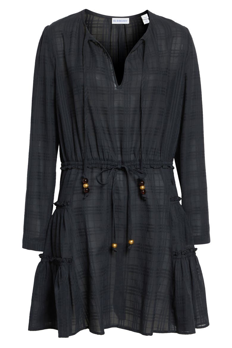 Lauren Check Long Sleeve Cotton Voile Dress, Alternate, color, BLACK IP CHECK