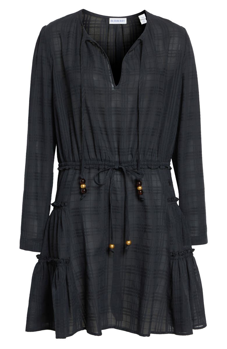Burberry Lauren Check Long Sleeve Cotton Voile Dress, Main, color, Black Ip Check