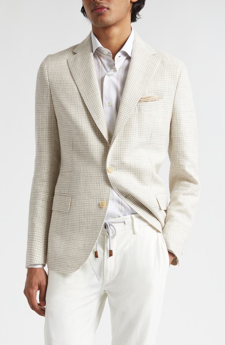 Eleventy Houndstooth Linen & Wool Sport Coat, Main, color, Sand