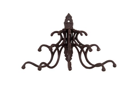 Antique Decorative Cast Iron Multi Hook Wall Hanger with 15 Hooks, Distressed Rust Brown