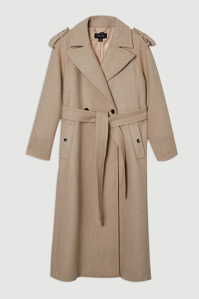 Wool Tailored Belted Midi Coat, Alternate, color, Oatmeal