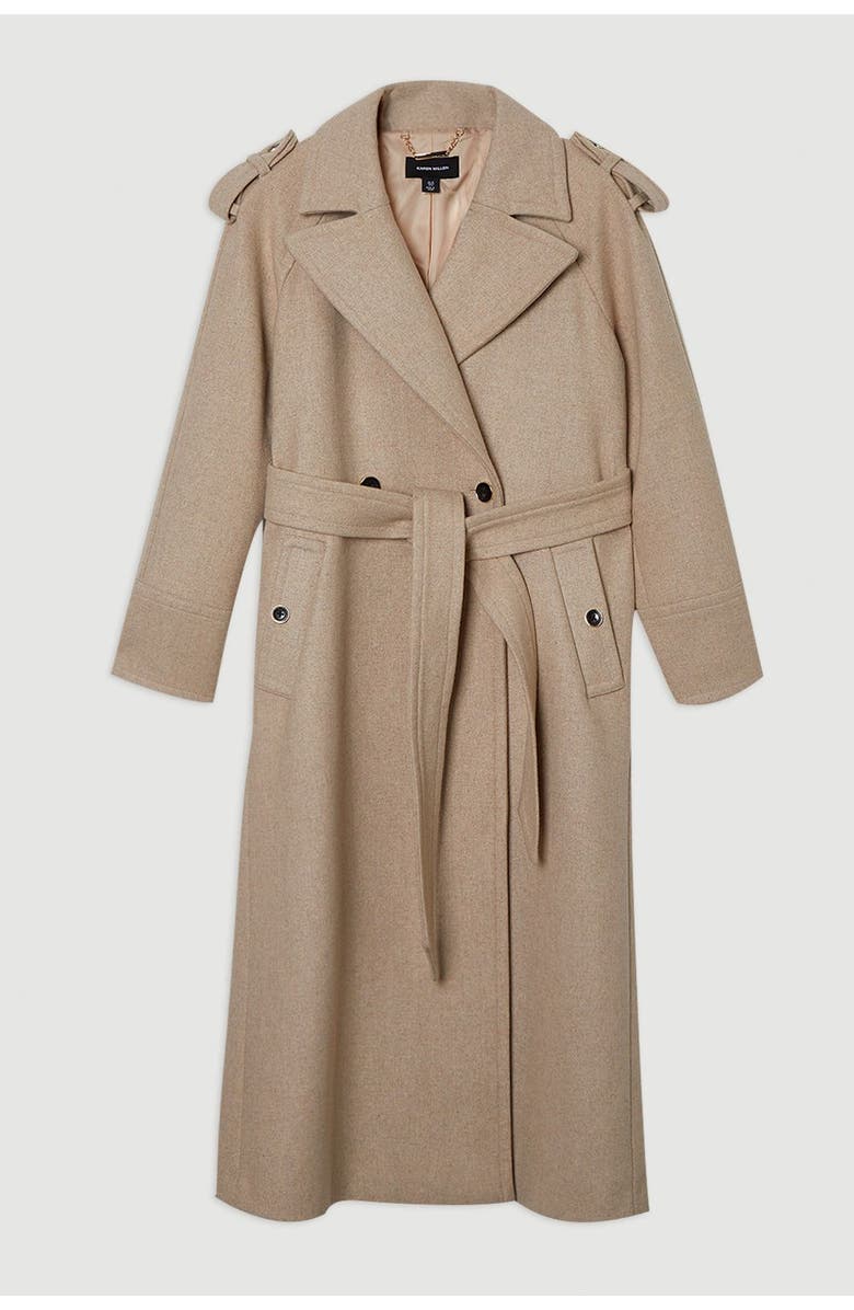 Karen Millen Wool Tailored Belted Midi Coat, Alternate, color, Oatmeal