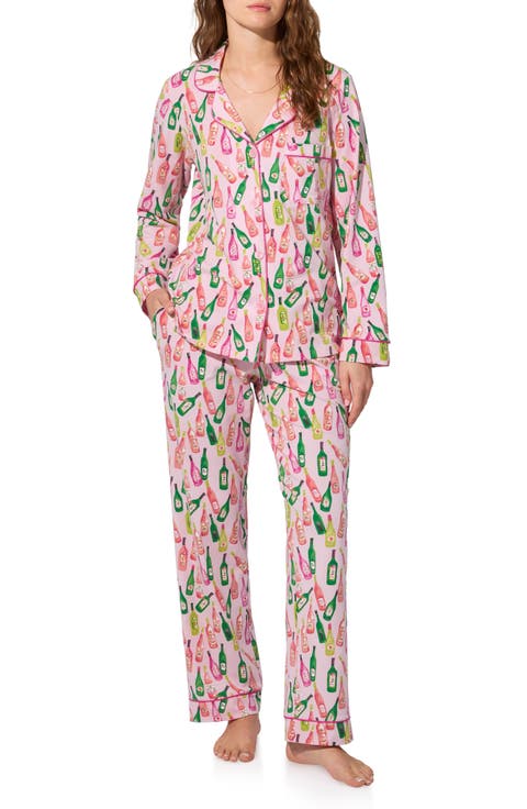 Print Stretch Organic Cotton Jersey Long Pajamas