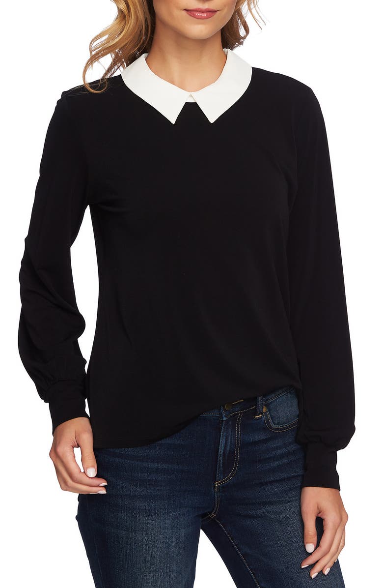 CeCe Mixed Media Collar Top, Main, color, 