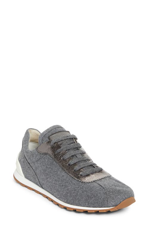 Brunello Cucinelli Mixed Media Runner Sneaker In Gray