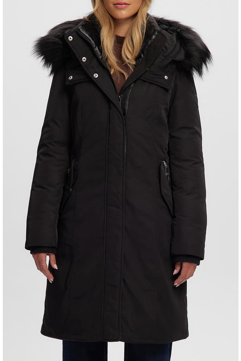 Kristel Faux Fur Hooded Parka, Main, color, BLACK
