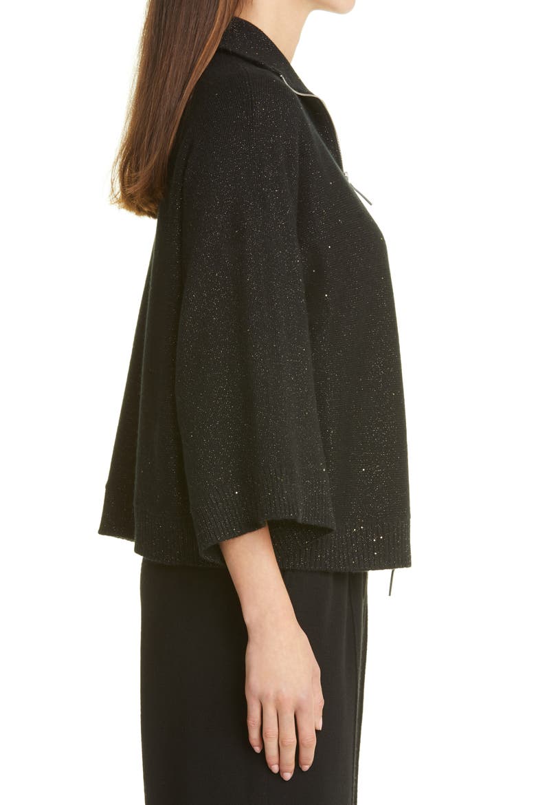 Zip Front Metallic Cashmere & Silk Blend Sweater Cape, Alternate, color, BLACK MULTI