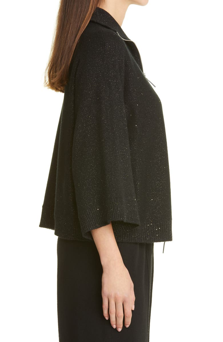 Lafayette 148 New York Zip Front Metallic Cashmere & Silk Blend Sweater Cape, Alternate, color, 