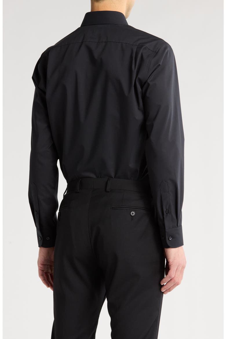 Trim Fit Solid Cotton Blend Dress Shirt, Alternate, color, BLACK