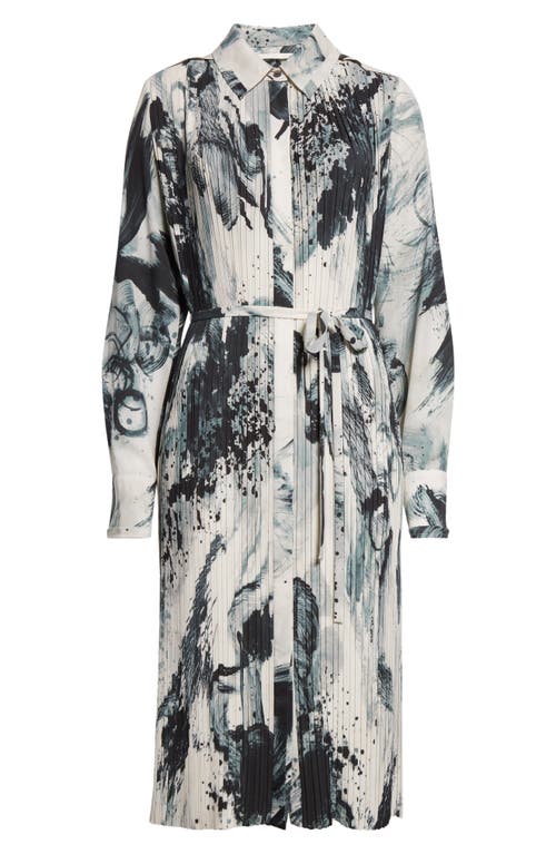 JASON WU COLLECTION JASON WU COLLECTION BRUSHSTROKE PRINT LONG SLEEVE PLEATED GEORGETTE SHIRTDRESS