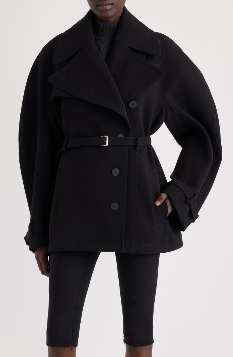 Jacquemus Le Trench Ovalo Court Short Trench Coat, Main, color, Black