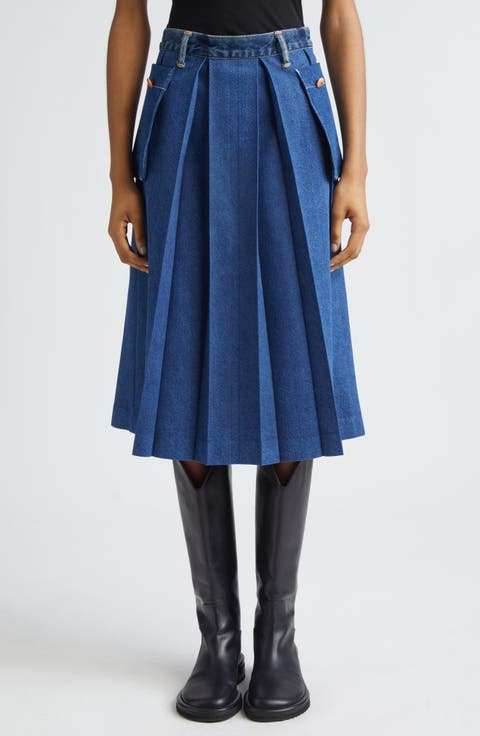 Pleated Denim Cargo Skirt