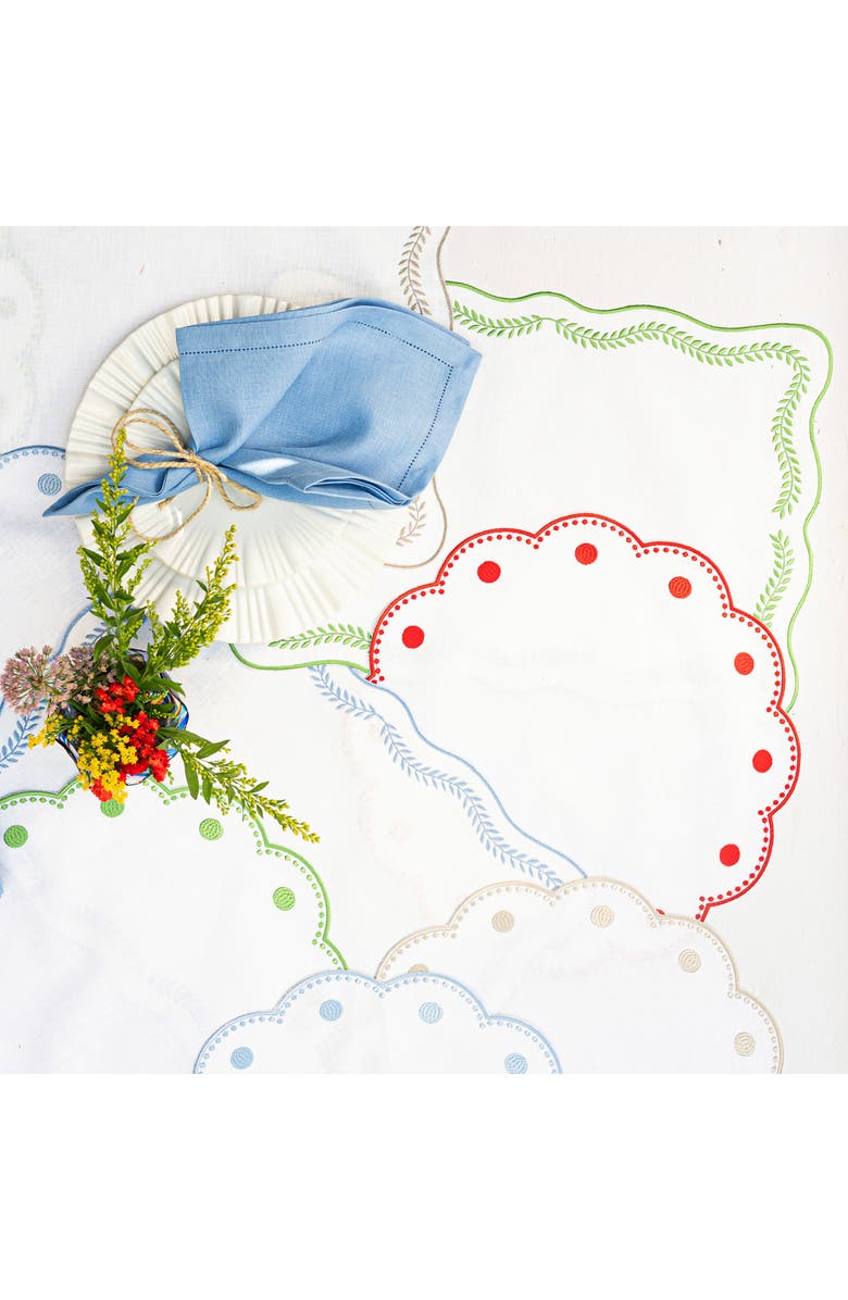 VIETRI Tessuti Set of 4 Rectangular White Linen Placemats with Green Ivy Embroidery, Alternate, color, Green