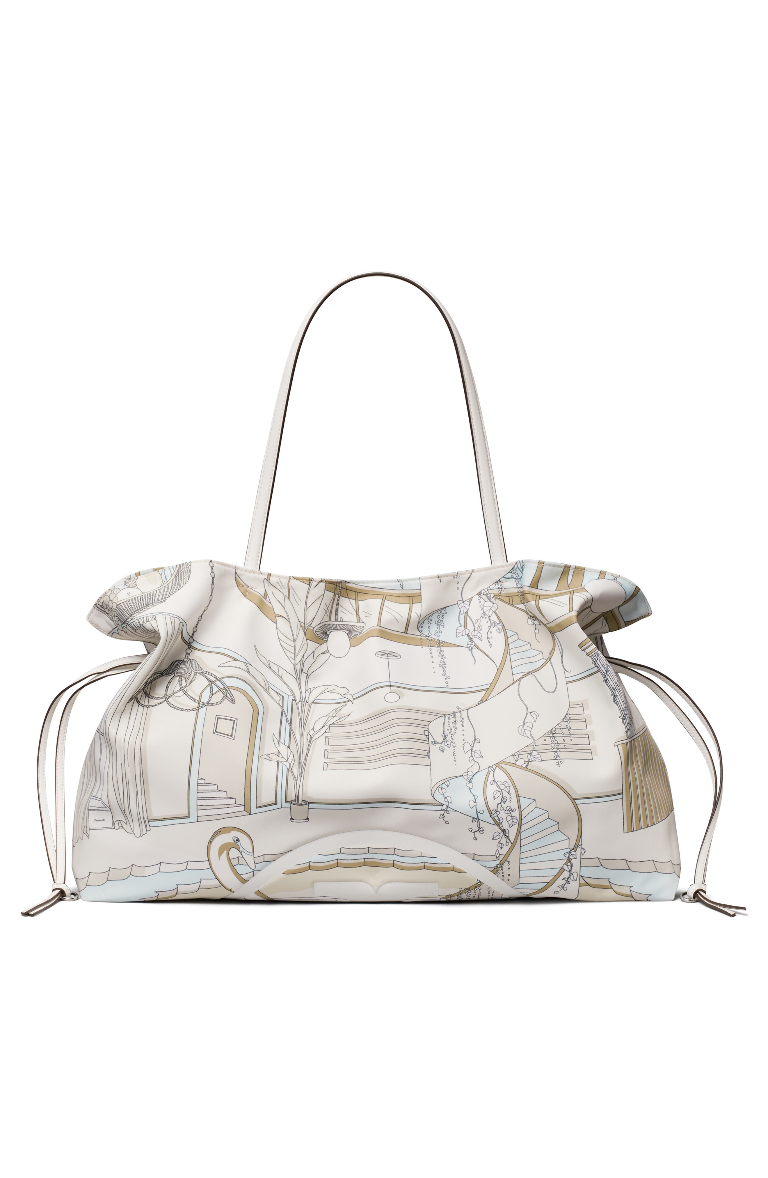 Tory Burch Ella Print Drawstring Tote, Alternate, color, The Pool Beige