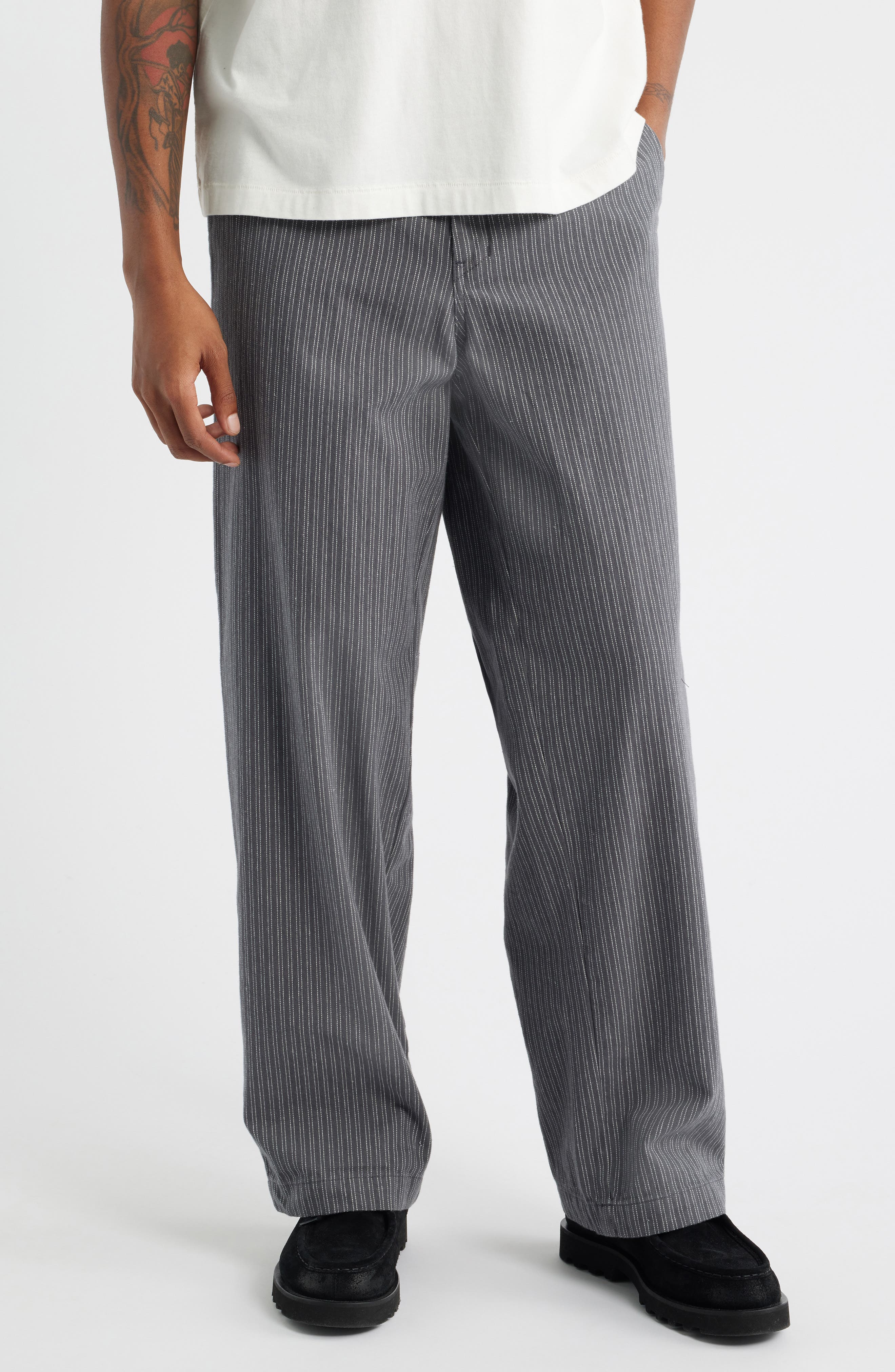 激レア⭐️BELVET Striped Tucked Slacks グレー　L Lima Loose Fit Pinstripe Cotton Twill Work Pants (Men) | Nordstrom