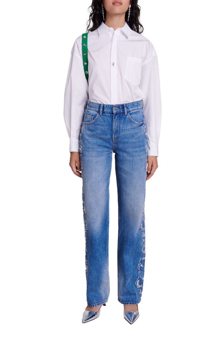 maje Embroidered jeans, Main, color, 