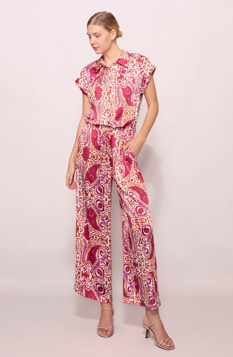 MELLODAY Satin Wide Leg Pants, Alternate, color, Ivory Red Paisley