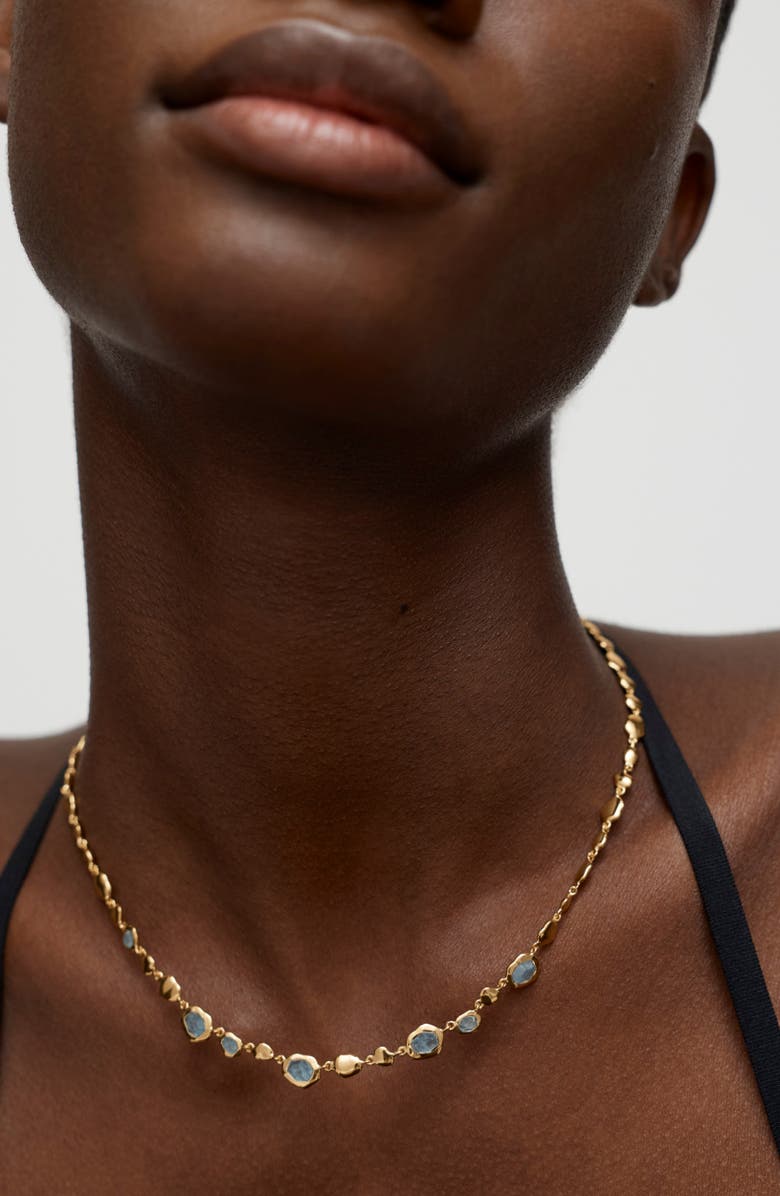 Monica Vinader Odyssey Stone Pebble Necklace, Alternate, color, 18K Gold Vermeil / Aquamarine