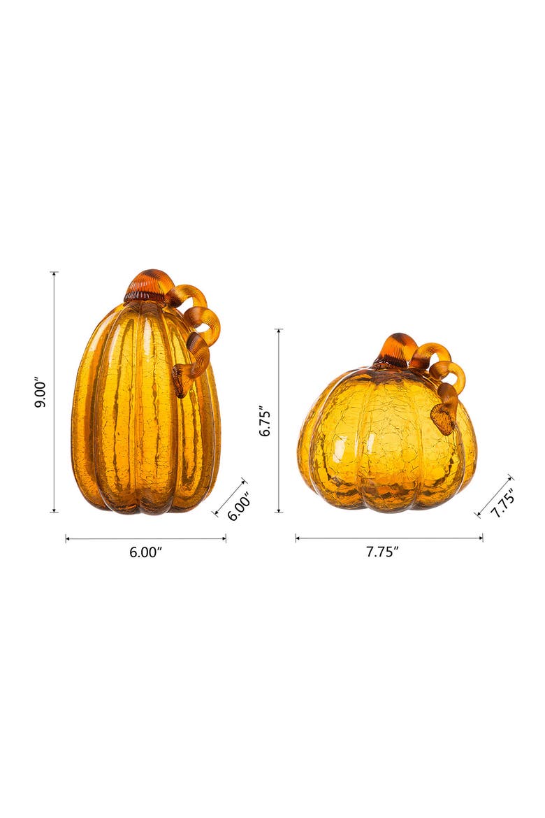 Set of 2 Glass Short Pumpkins, Alternate, color, Amber
