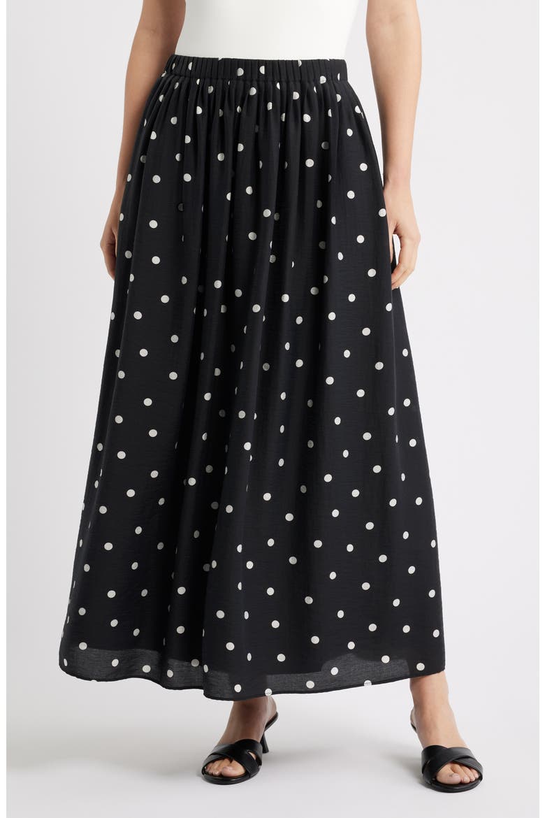Print Pleated Maxi Skirt, Main, color, BLACK- IVORY DISORDERLY DOT