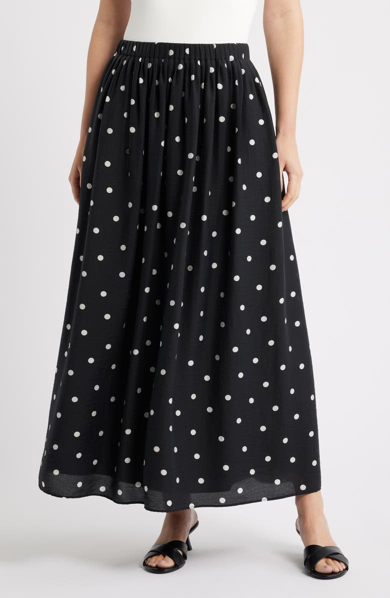 Caslon<sup>®</sup> Print Pleated Maxi Skirt, Main, color, Black- Ivory Disorderly Dot
