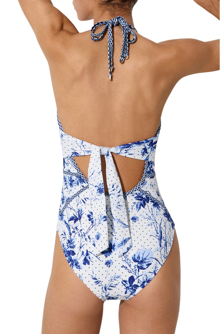 Lucia Cutout One-Piece Swimsuit, Alternate, color, BLUE/ IVORY