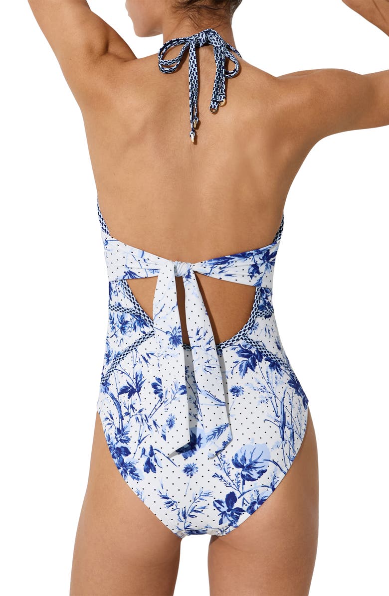 Reiss Lucia Cutout One-Piece Swimsuit, Alternate, color, Blue/ Ivory